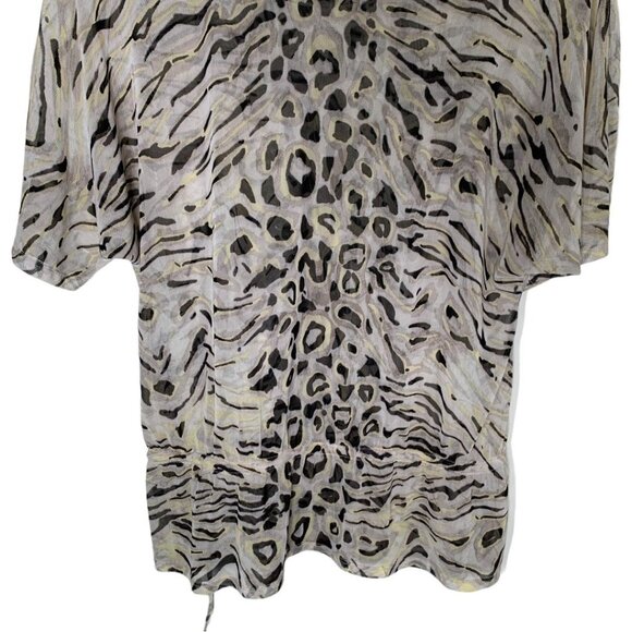 Chicos Easywear Sheer Animal Print Blouse Medium Tan Brown Fall Top - Picture 7 of 10